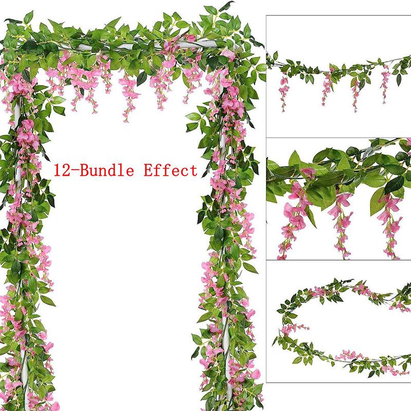 1.8M White Silk Wisteria Artificial Flowers Vine Garland Plants for Room Wedding Arch Decoration Fake Plant  Flower Wall Decor