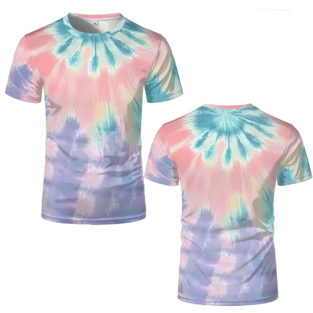 Barevná trička Tie-dye s 3D potiskem Osobnost Kreativní vzor Pánská ležérní trička s kulatým výstřihem Letní prodyšná trička s krátkým rukávem
