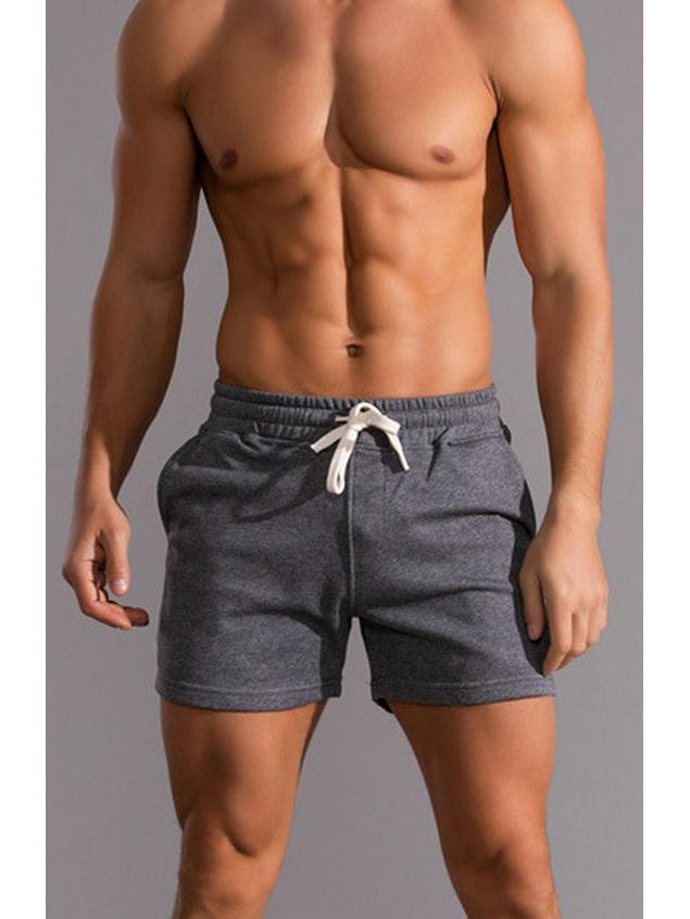 Solid Color Men's High-Elastic Cotton Running Shorts