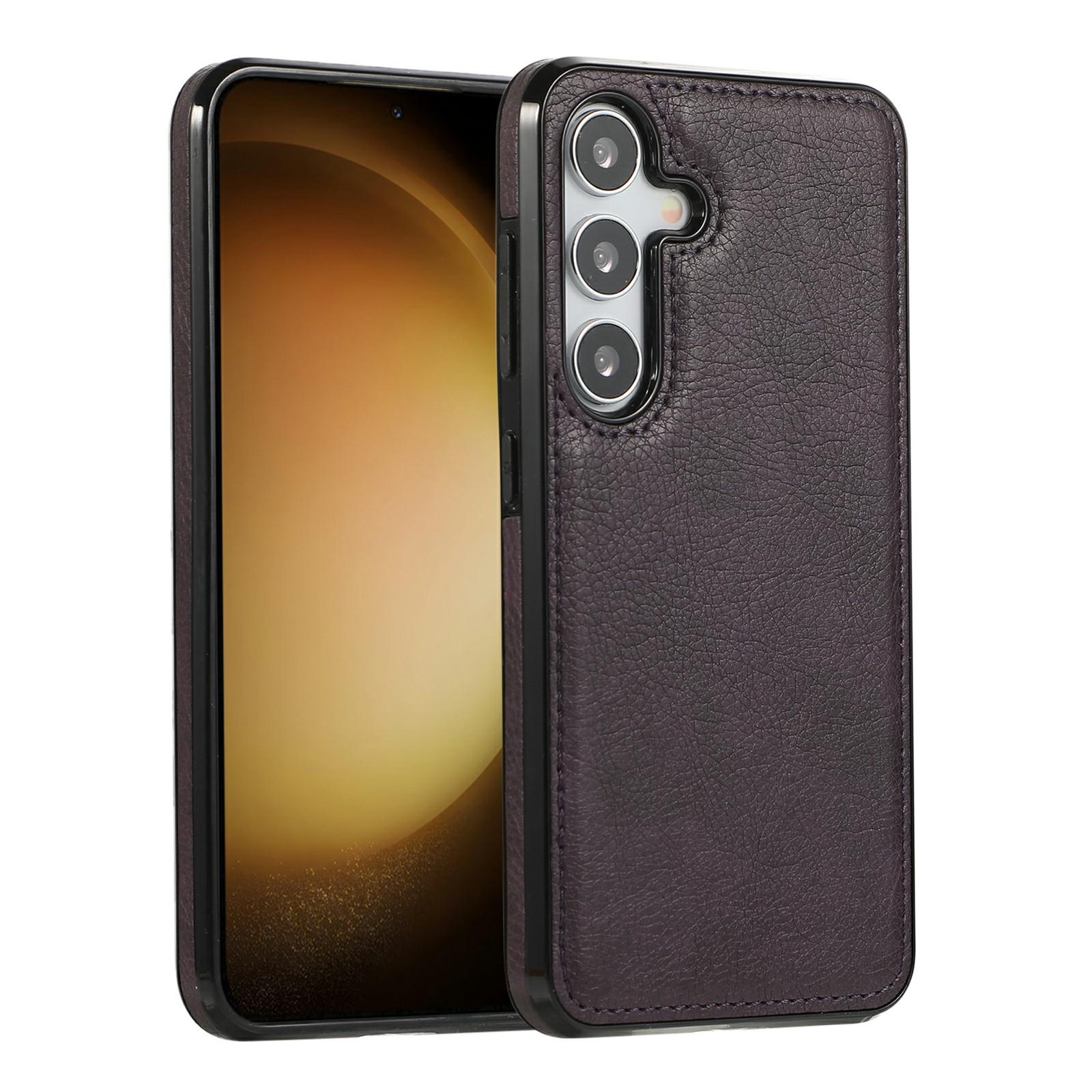 

For Samsung Galaxy S25/S24 Case Litchi Texture PU Leather Coated PC+TPU Phone Cover Purple