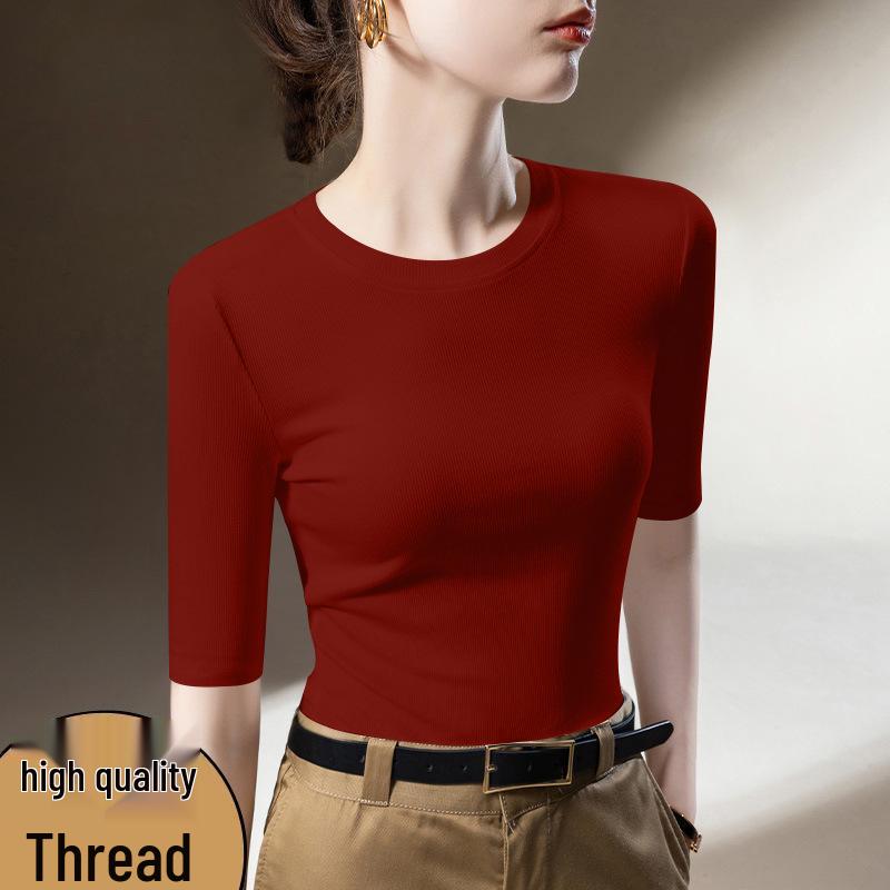 

New Plus Size Slim Fit Mid-Sleeve Round Neck T-shirt – Classic Age-Reducing Spring/Summer Base Layer. 4XL (Recommended for 77.5-85 kg)