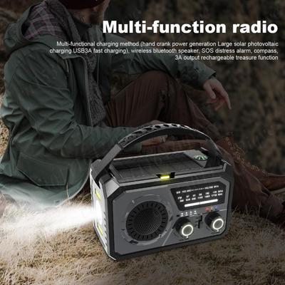 16000mAh AM/FM/WB NOAA Počasové rádio Solární rádio s ruční klikou LED svítilna Lampa na čtení Bluetooth 5.3 Reproduktor Nouzové rádio