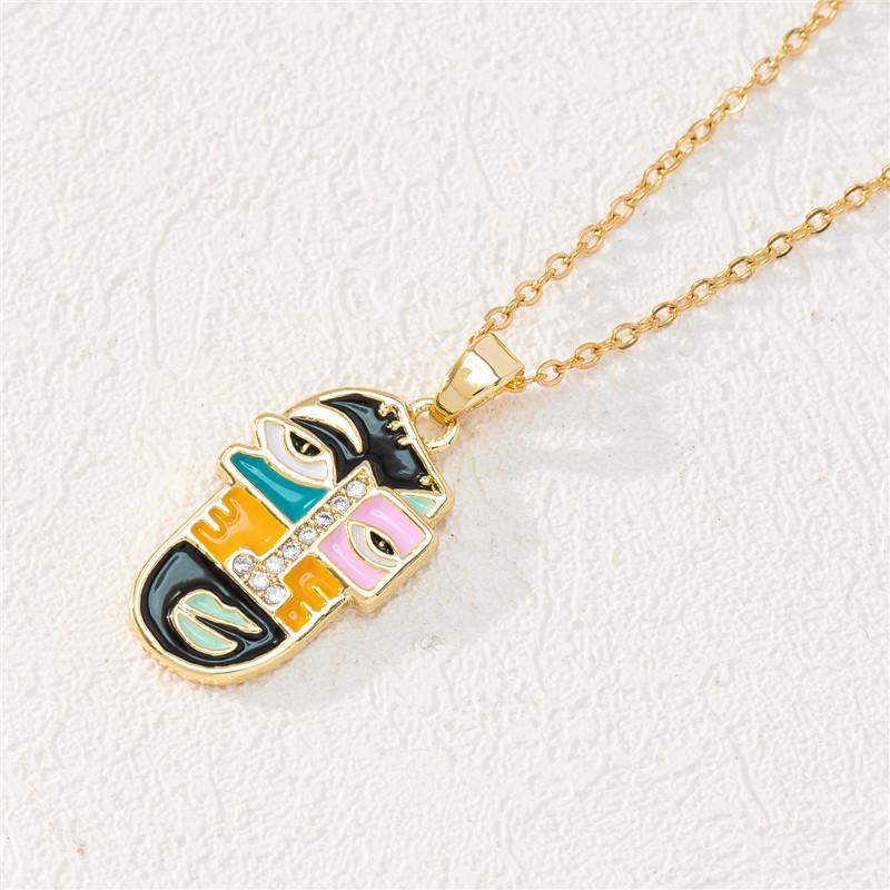 Retro Funny Mask Enamel Pendant Necklace Stainless Steel Light Luxury Geometric Choker Jewelry Party Gifts For Women Girls