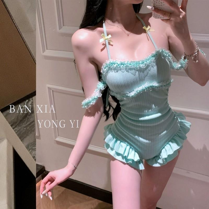 

One-piece Swimsuit Women s High-end Sexy Pure Desire Wind Cover Flesh Show Slimming Beautiful Vacation Hot M мятный зеленый