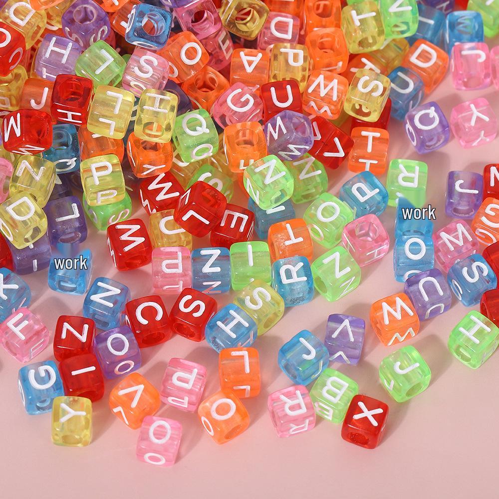 English Alphabet Bead Stringing DIY Jewelry Kit - Square Multicolor Loose Beads (Sizes: 5x5, 6x6, 7x7, 8x8, 10x10)