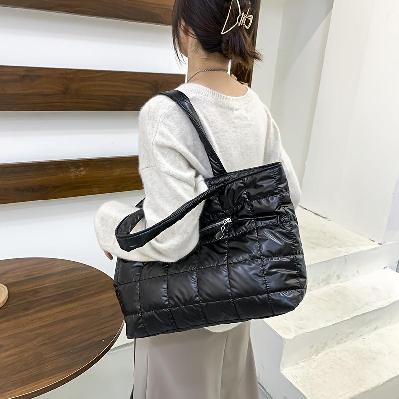 Winter Cotton Tote Bag High Capacity Women's Shoulder Handbags Quilted Female Handbags for Daily Commute Work Shopping and Travel
