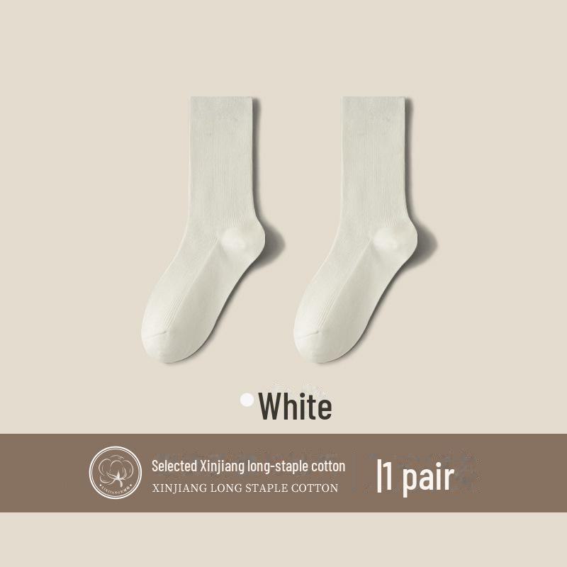 "Women's Medium-Length Cotton Socks: Boneless, Solid Color, Perfect for Spring and Autumn. Casual, Slim Fit, Ideal with Small Leather Shoes."