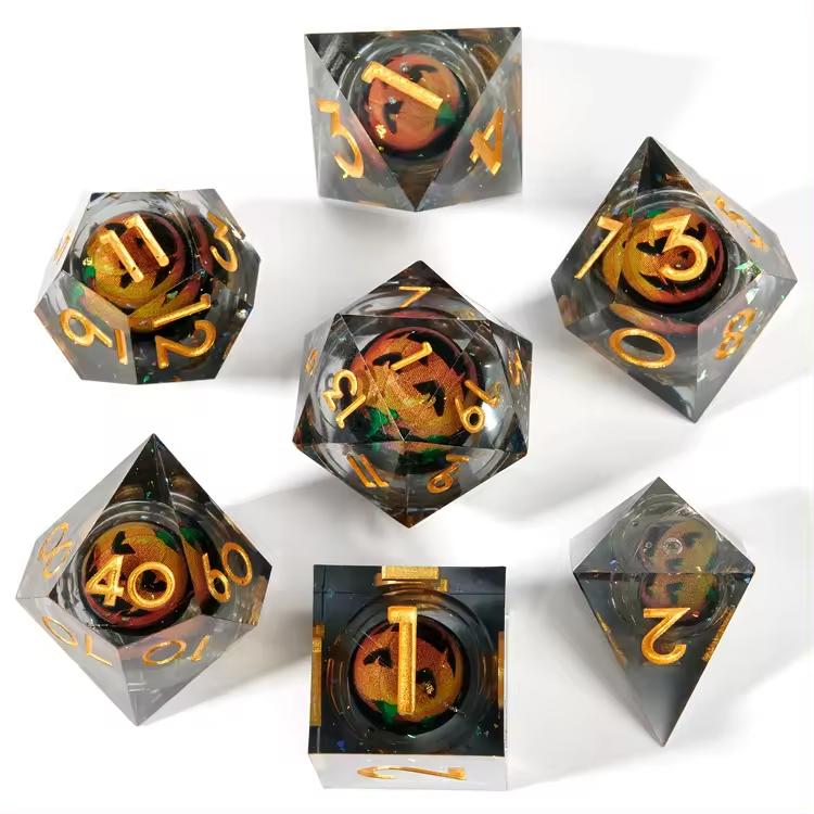Haunted Pumpkin RPG Dice Set of 7 Liquid Dice