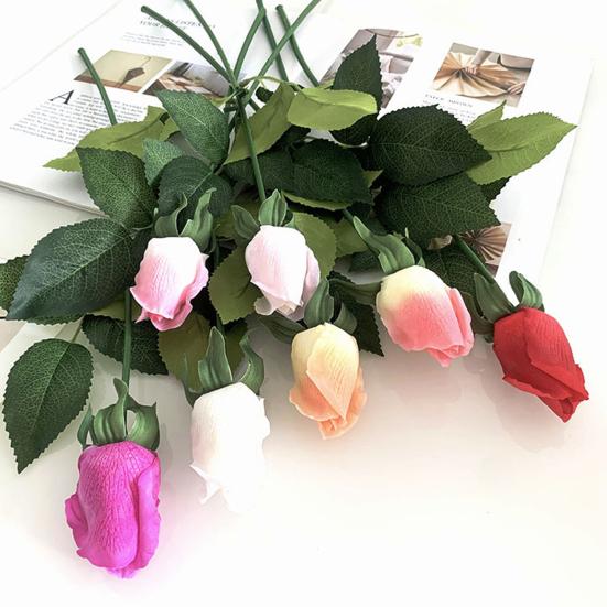 Künstliche Rosenknospen mit langem Stiel 45 cm Kunstseide Realistische Rose mit Blättern für DIY-Sträuße Hochzeitsfeier