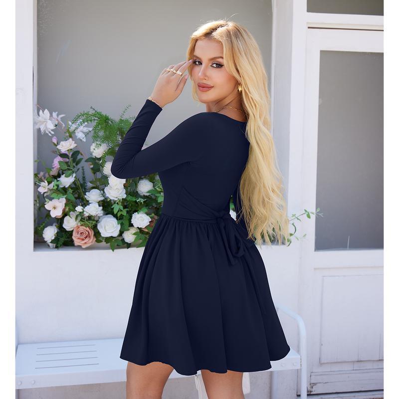 2026 European Fashion Women's Slim Fit Knit Bandage Dress with Square Neck and Long Sleeves