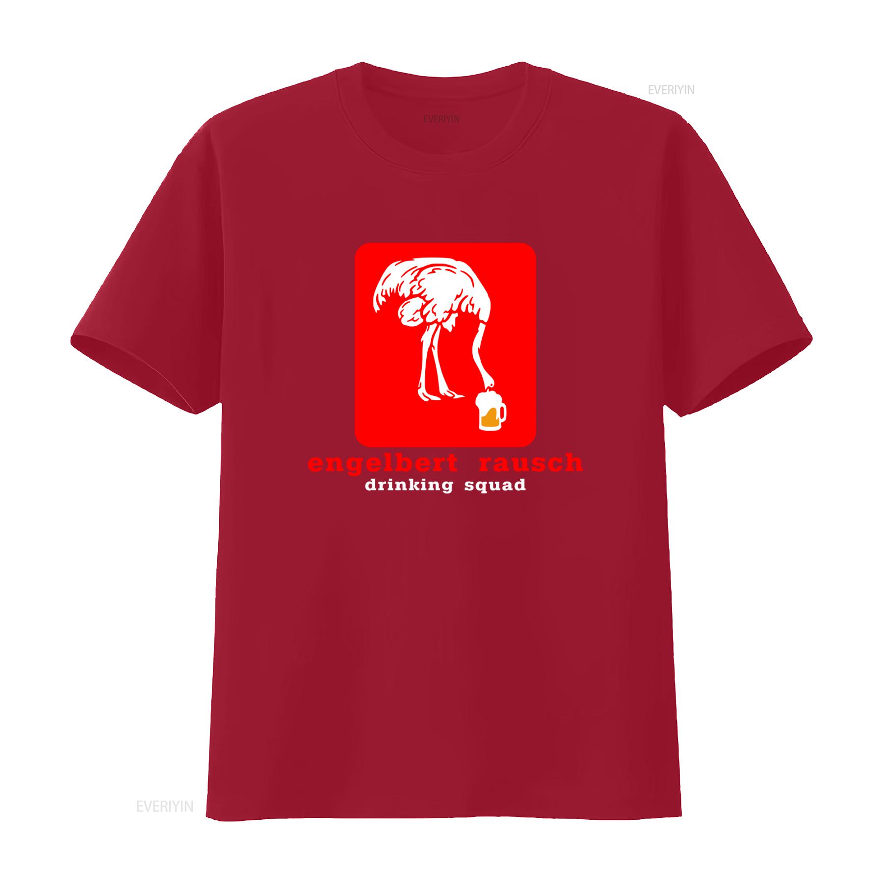 Engelbert Rausch Drinking Squad T Shirt Funny Ostrich Beer Design Perfect for Birthdays Fathers Day Festivals Summer Fun Soft S