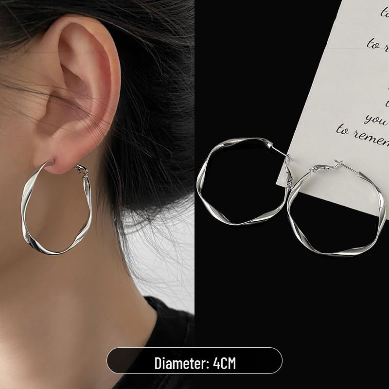 Women's Silver Hoop Earrings: Light Luxury 2024 Exaggerated Niche Style