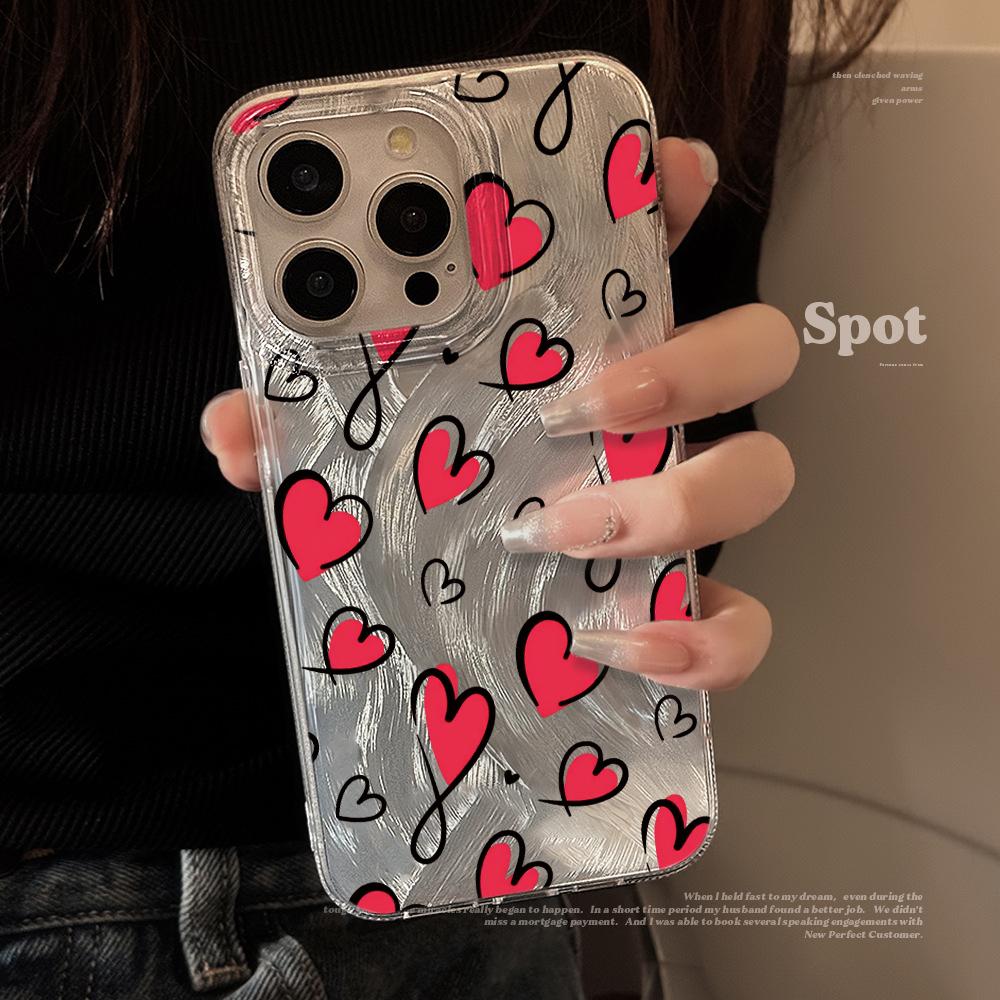 Minimalist Pink Love Cute Case For iPhone 16 17 Pro Max Cases iPhone 11 12 13 ProMax 14 15 16 Plus 8 XS XR Shockproof Drop Cover