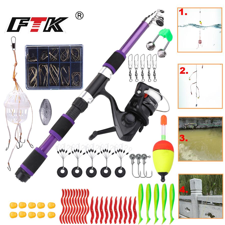FTK Rod and Reel Combo Kit, Includes Spinning Reel (with Line), 1.8m/4.9ft Rod, Line, Artificial Bionic Lure, Sinker Hook Complete Set