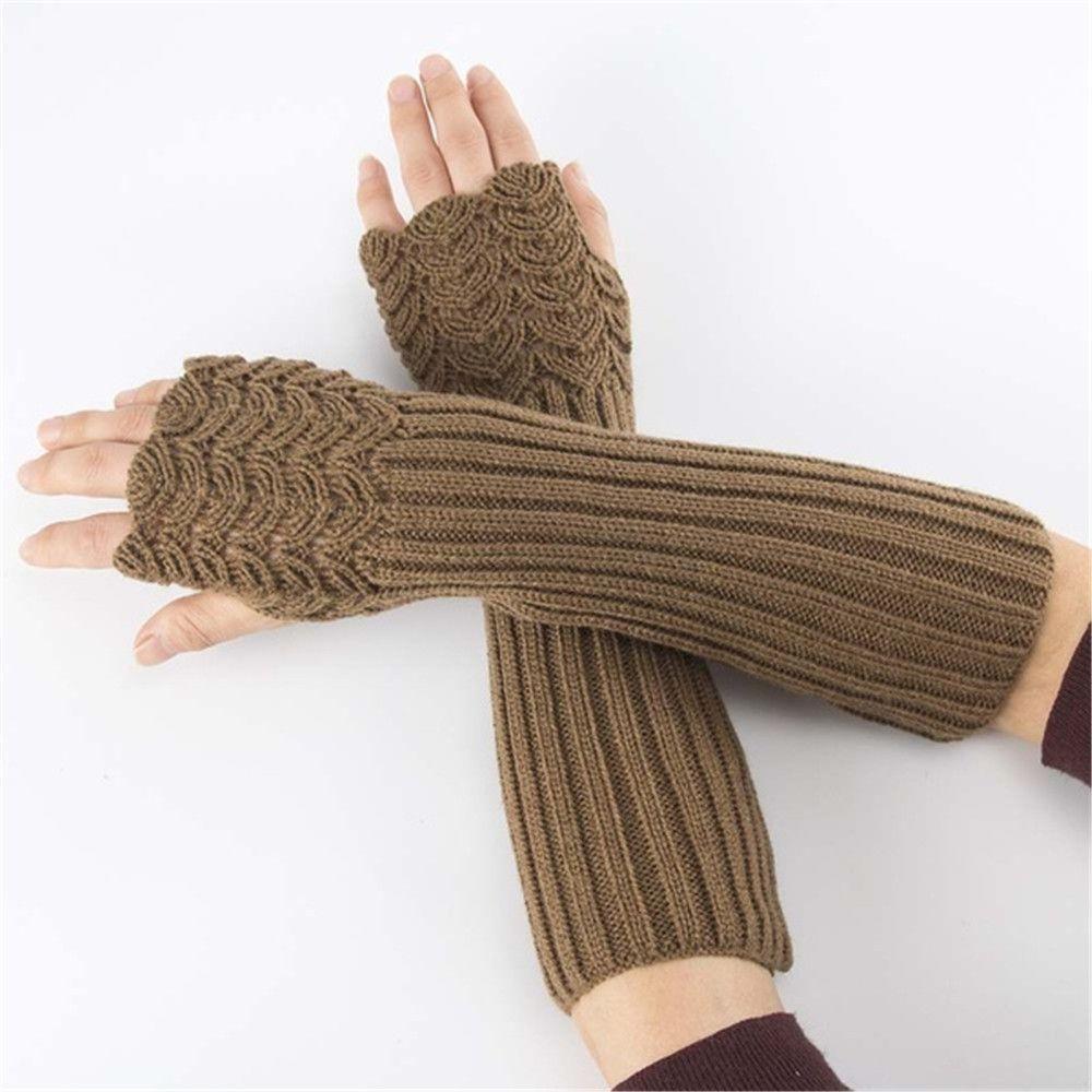 Winter Candy Color Soft Thick Warm Fingerless Mittens Long Knitted Gloves Arm Warmers