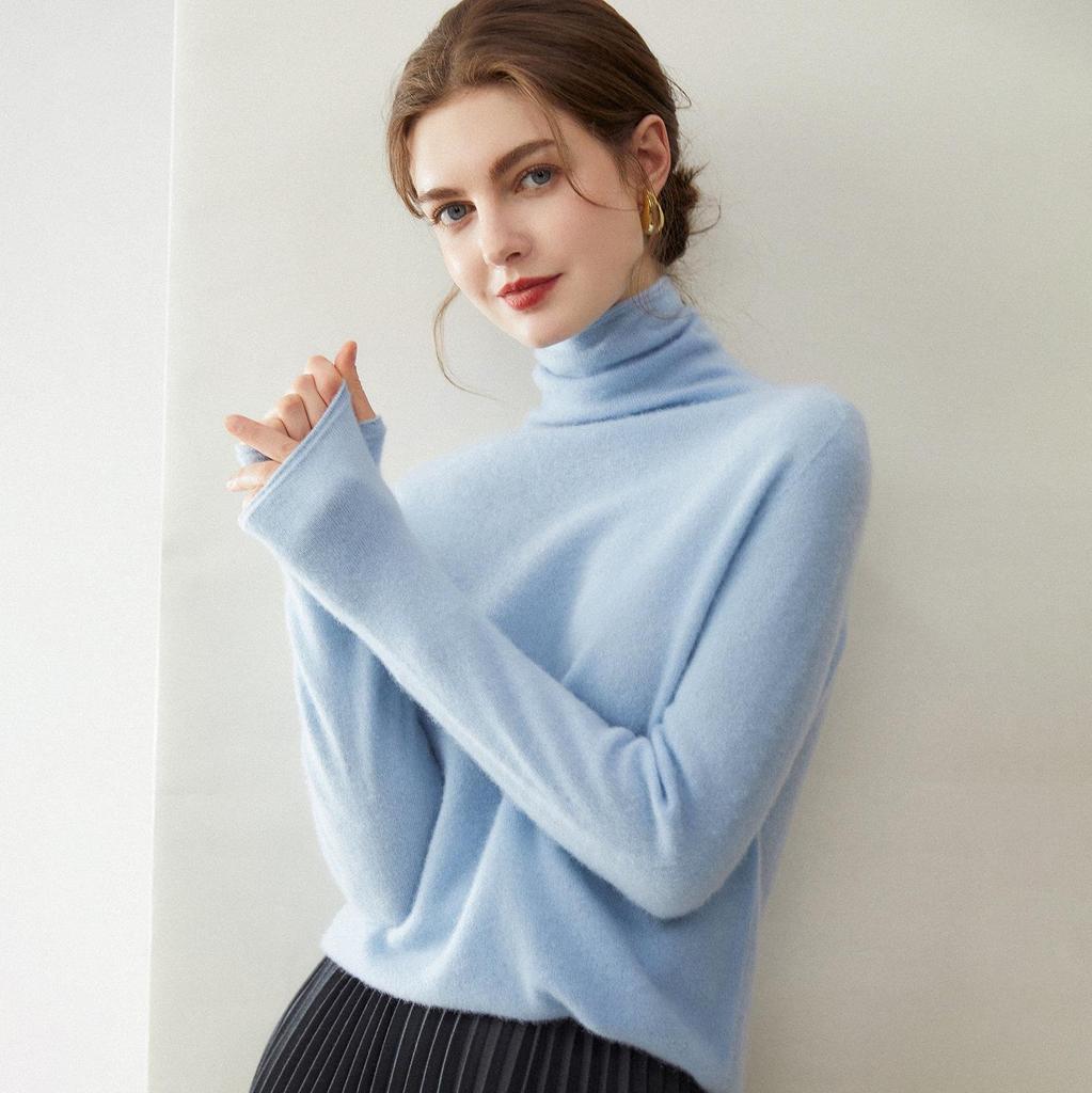 Women's 100% Pure Cashmere High Neck Loose Casual Sweater - Versatile Knit Base Layer