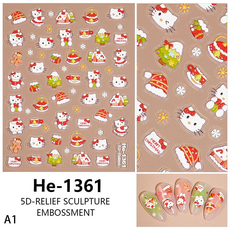 1 шт. 5D тисненые рождественские наклейки для ногтей, кошка, рождественская елка, подарок, наклейки для нейл-арта, женский DIY маникюр, самоклеящиеся декоративные наклейки