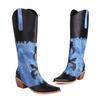 Lenkisen PU Autumn Winter Shoes Square Toe Thick High Heels Strange Style Painting Leather Keep Warm Fashion Thigh High Boots