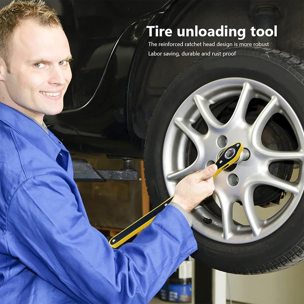 Chave de Roda de Catraca para Macaco, Economia de Esforço, Chave de Roda de Tesoura com Cabo Longo, Design de Botão de Rotação 360° para Frente e para Trás, Chave de Roda