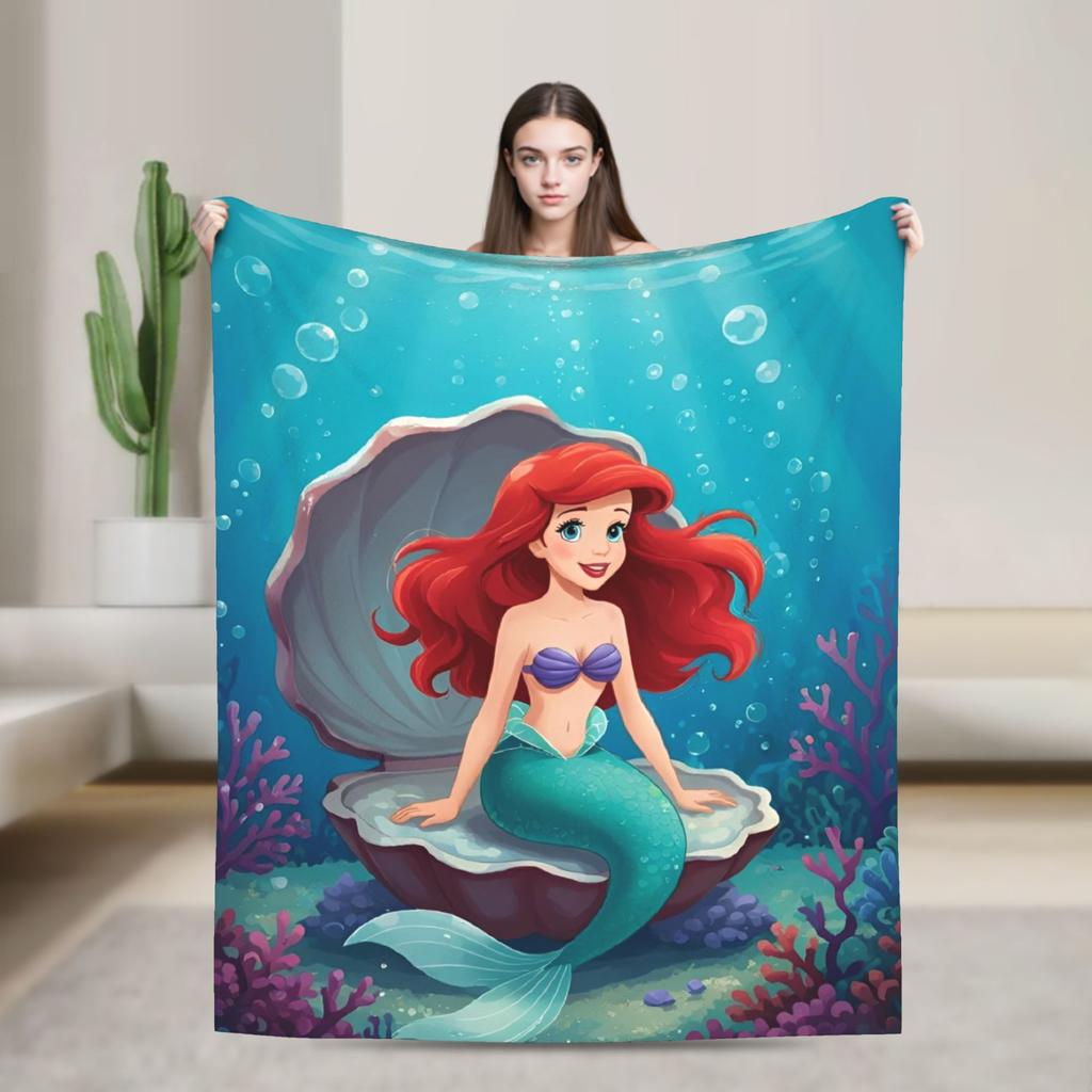 Little Mermaid Cartoon Princess Blanket Fleece Spring Autumn Portable Super Soft Throw Blanket for Sofa Outdoor Rug Piece