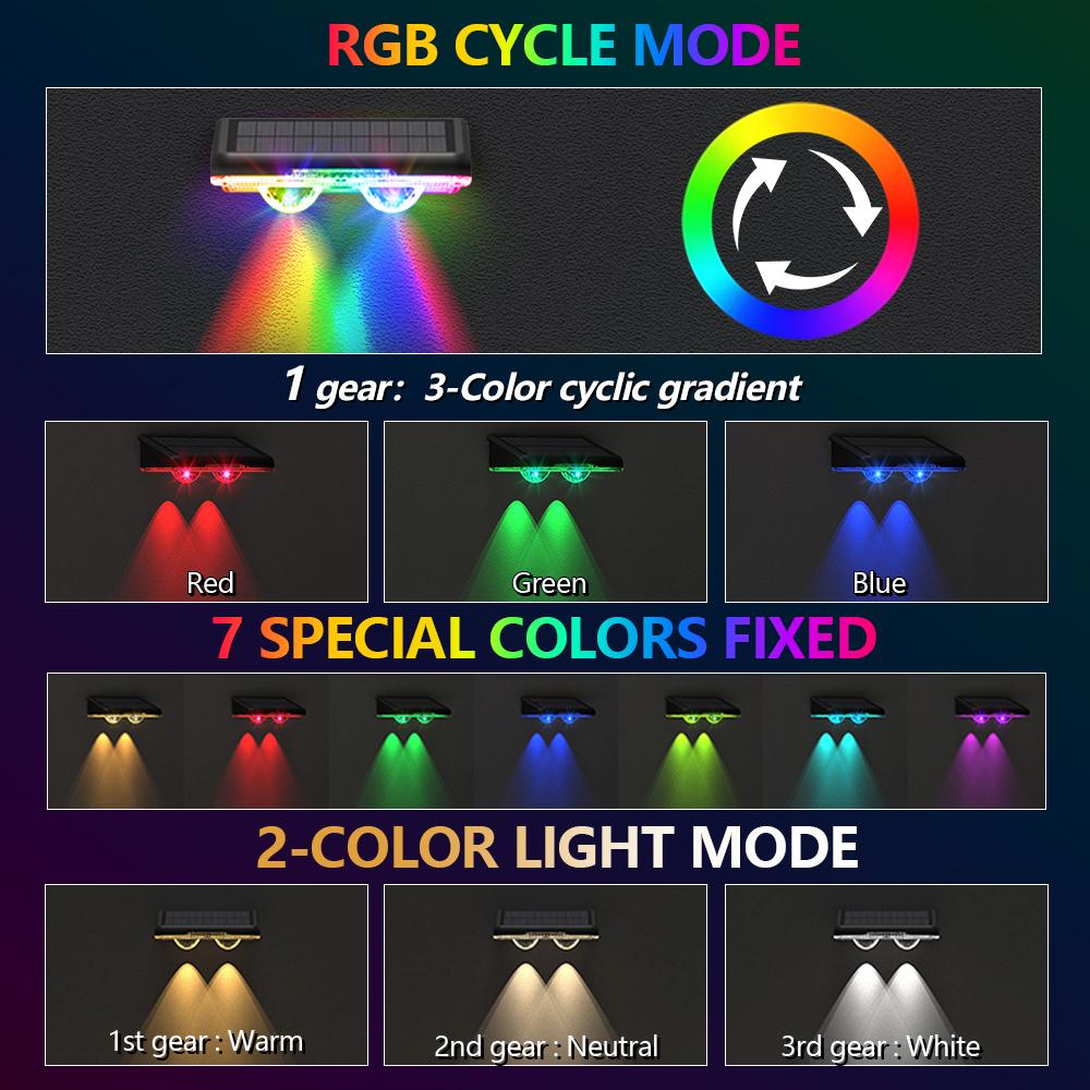 Solar Fence Lights Outdoor Garden Solar Wall Lights Waterproof RGB Bright Solar Powered Lamp Backyard Pathway Yard Deck Decor