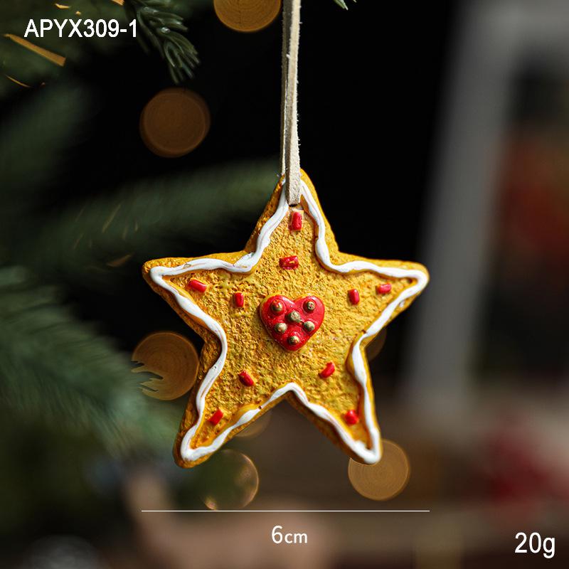 Retro Hand-Painted Resin Christmas Ornaments: Snowflake, Heart, and Star Decor.