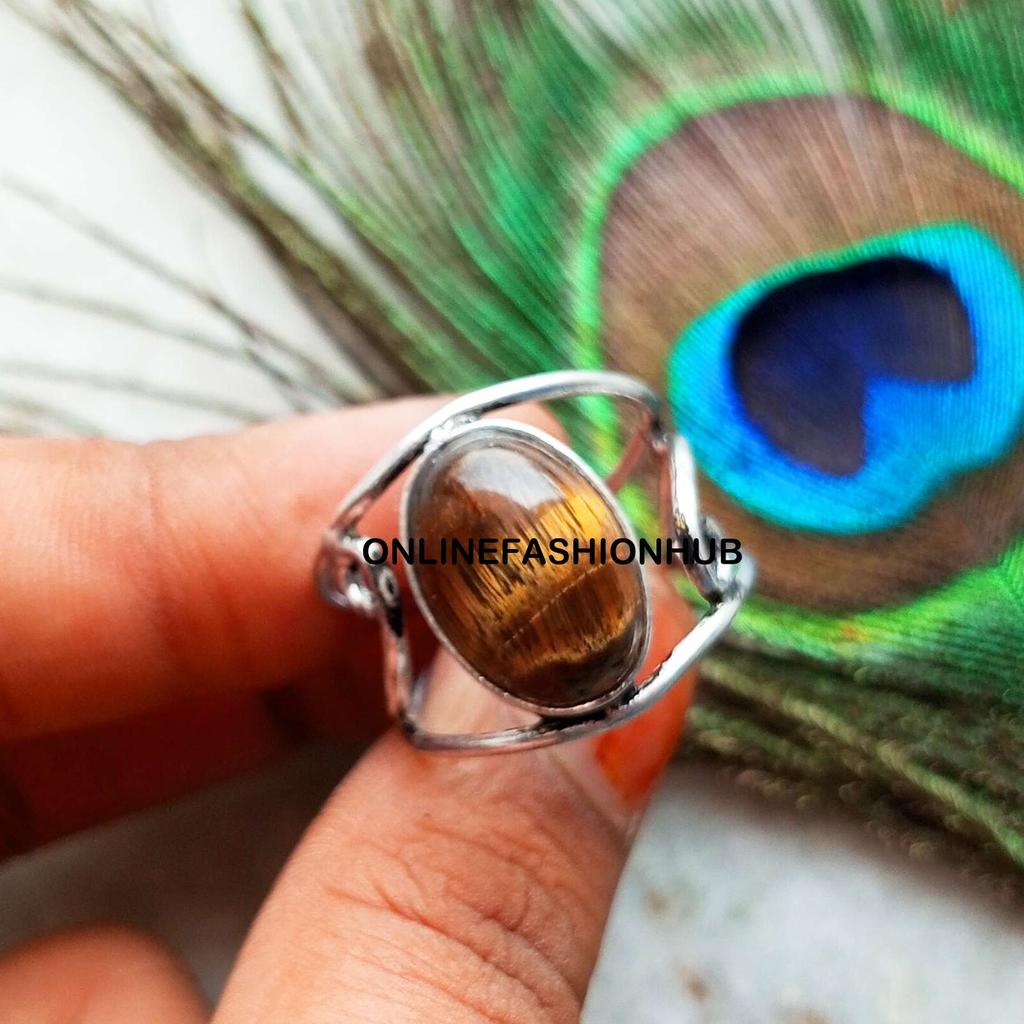 Tiger's Eye Gemstone 925 Sterling Silver Plated Adjustable Ring Jewelry NST-AR11