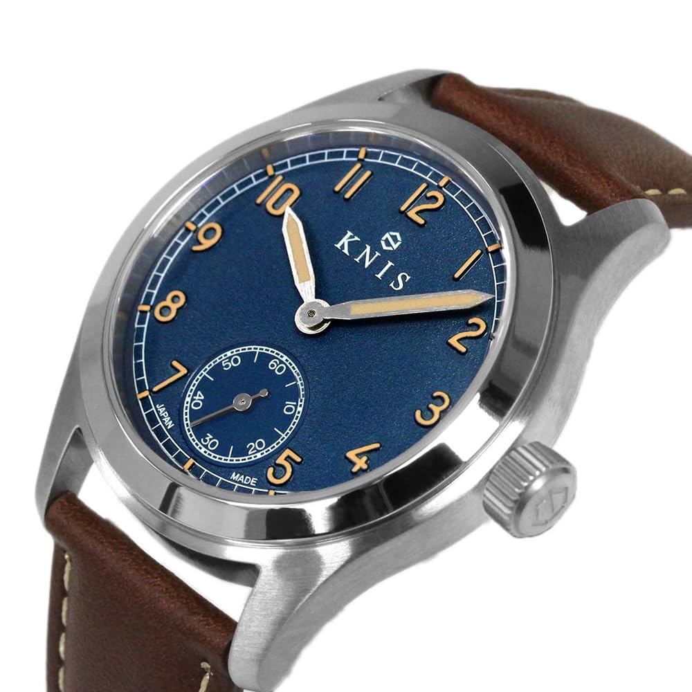 KNIS Retro Military Watch for Sapphire 10 ATM Water Blue Brown Leather (Nis) Japanese-made Men, Glass, Resistant, Dial, Strap, KN003-BLBRLE
