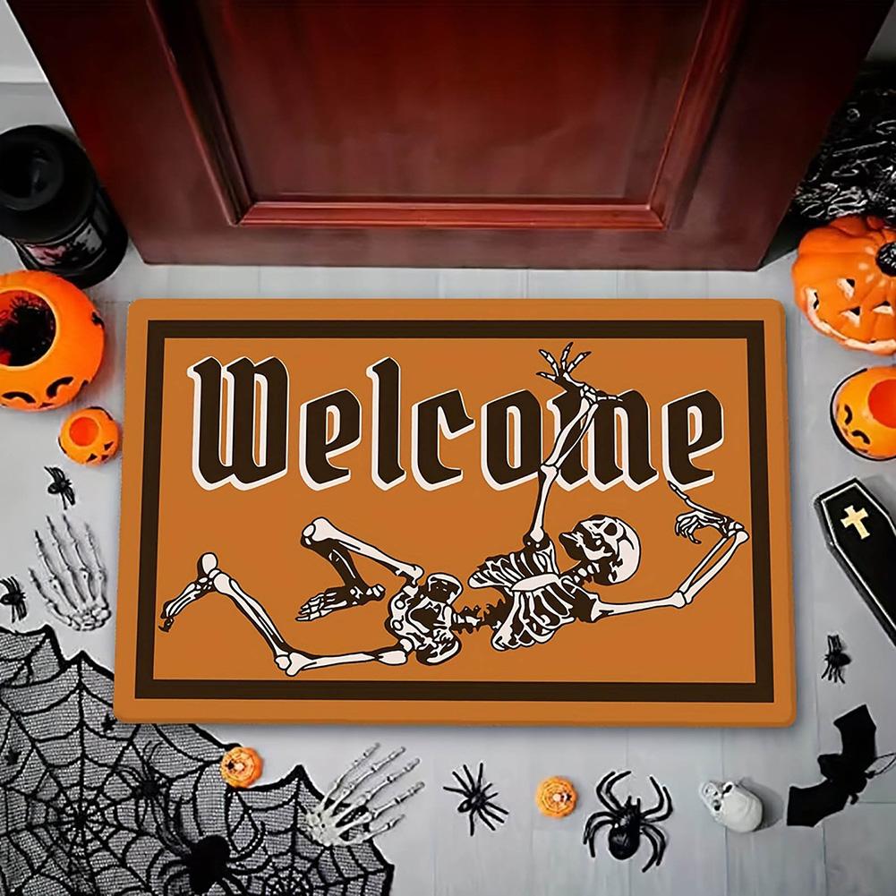 Halloween Doormat Decor Welcome Mat 40x60cm Dancing Pumpkin Skull Crystal Velvet Non Slip Floor Stair Mat Thanksgiving Kitchen