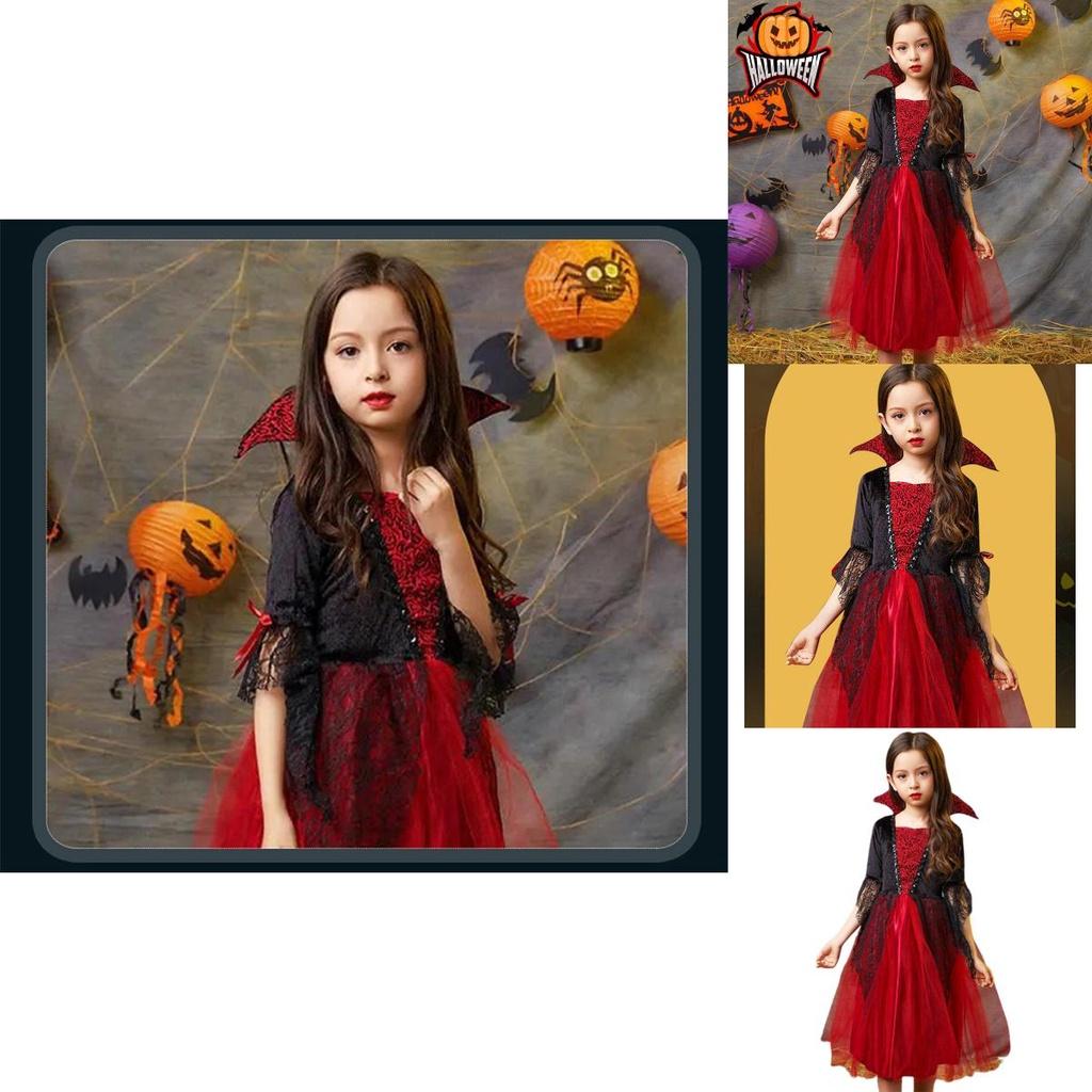 Kids Halloween Wicked Vampire Cosplay Costume Red Tulle Skirt Fancy Dress Party