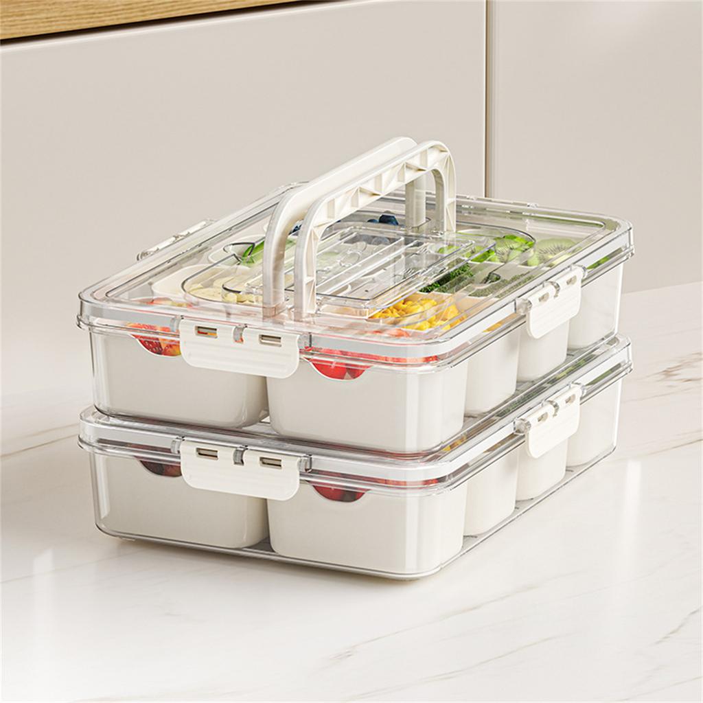 Divided Serving Tray With Lid And Handle, 8 Compartment Snackle Box Container, Portable Snack Box, Travel Storage Organizer For Candy Veggie Fruit