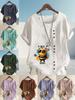 Women's Fashion Cool Bee Print Round Neck Short Sleeve T-shirt Summer Casual Cotton Linen Graphic Shirt Leisure Loose Blouse Tops