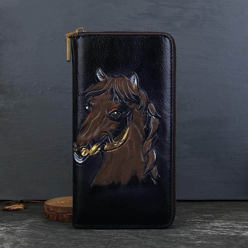 

Кошелек из натуральной кожи, Ретро многослотовый кошелек, Клатч с тиснением большой вместимости серый