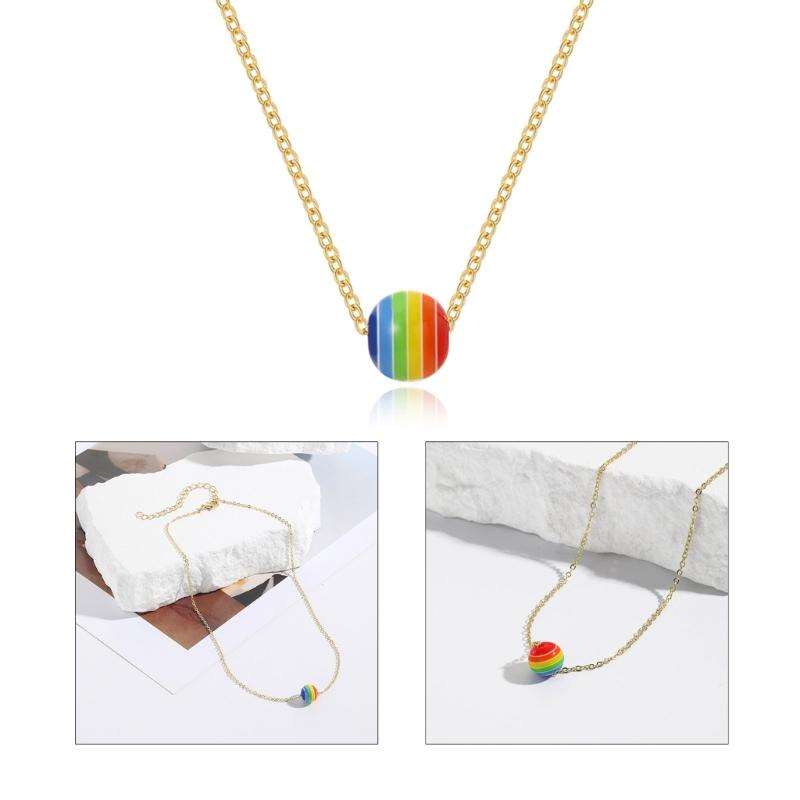Fashion Rainbow Pendant Necklace Choker Neck Chain Elegant Clavicle Chain Handmade Beaded Necklace Statement Jewelry