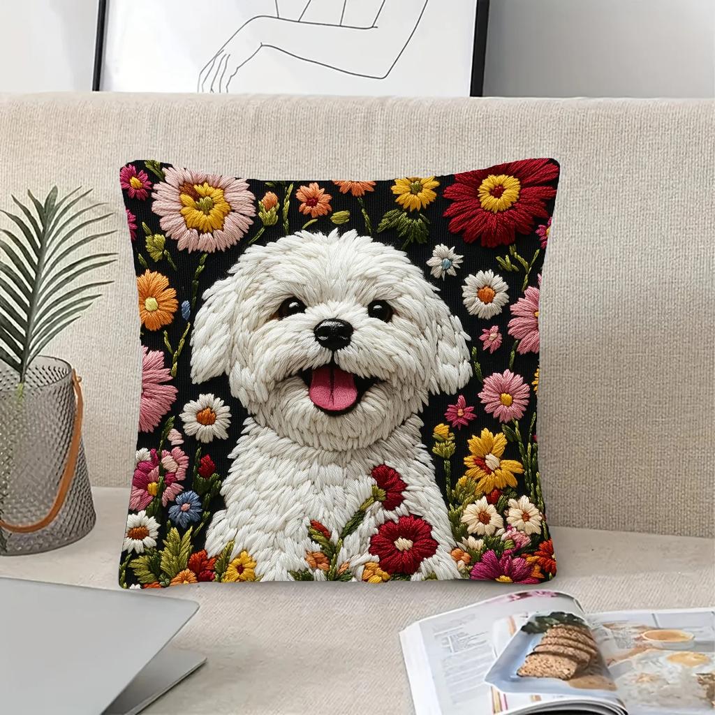 Floral Maltese Dog Cushion Covers Bedroom Zipper Square Sofa Pillowcase Chair Pillow Covers Home Living Room Decor Gift