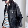 New Arrivals Open Run Women Oversized Black Wash Denim Jacket Nk Orbb 01