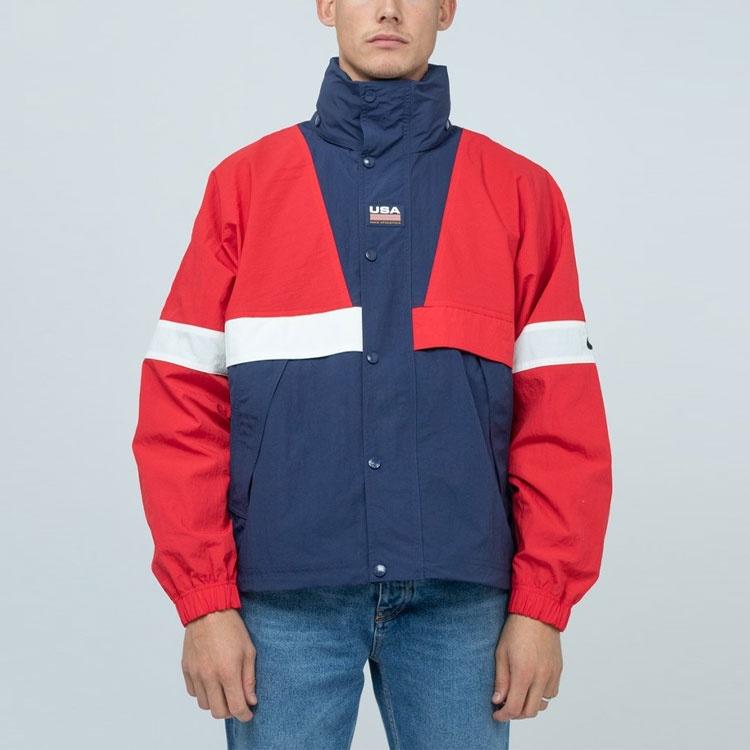 Men's Nike Lab Swoosh Stripe Splicing Storage Simple Colorblock Hooded Jacket Blue 'University Red Midnight Navy' CD6374-657