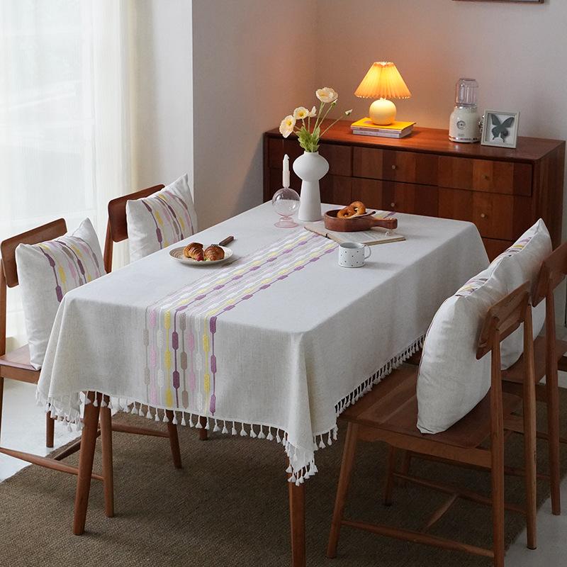Waterproof Tablecloth Hotel Cotton And Linen Restaurant Fringed Covering Cloth Dining Table Rectangular Coffee Table Tablecloth