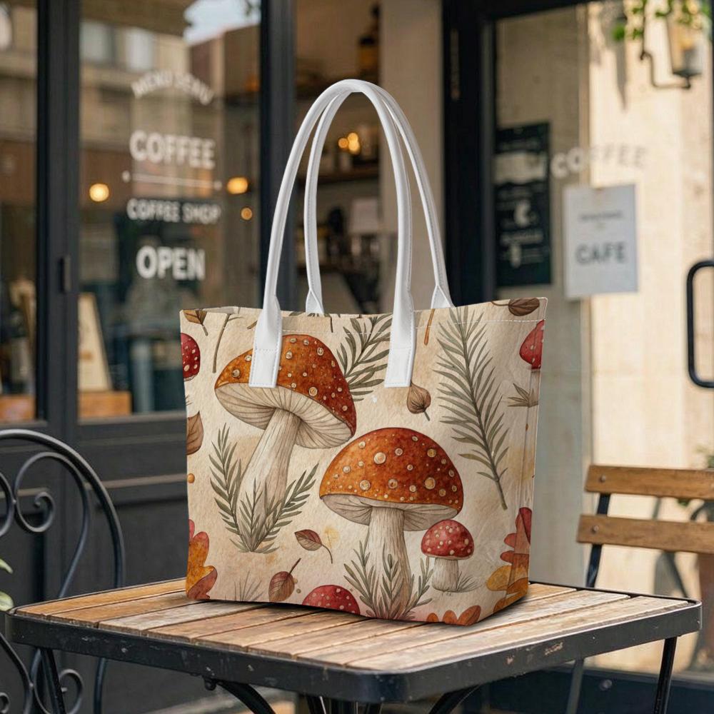Mushroom Print Tote Bag Casual Daily Handbag for Women Lightweight Shopping Carryall