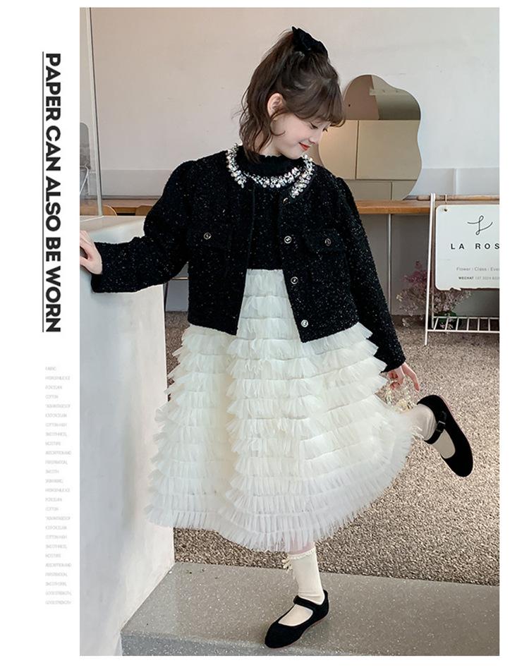 2025 Girls' Autumn Princess Cake Dress Set - Little Fragrant Style with Gauze