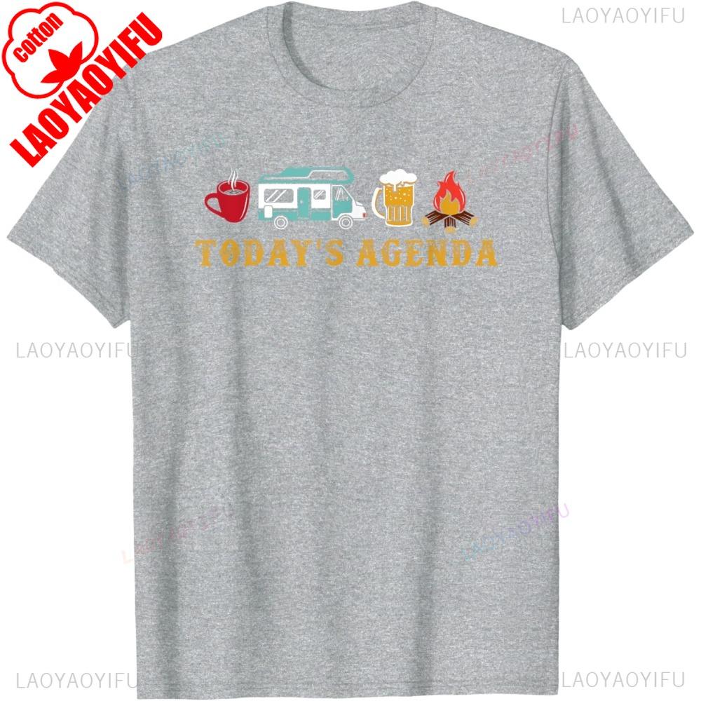 RV Camping Lover Agenda TShirt Cotton Short Sleeve Casual Fashion Streetwear Harajuku Man Tshirt Vintage Style Loose Y2k Tees