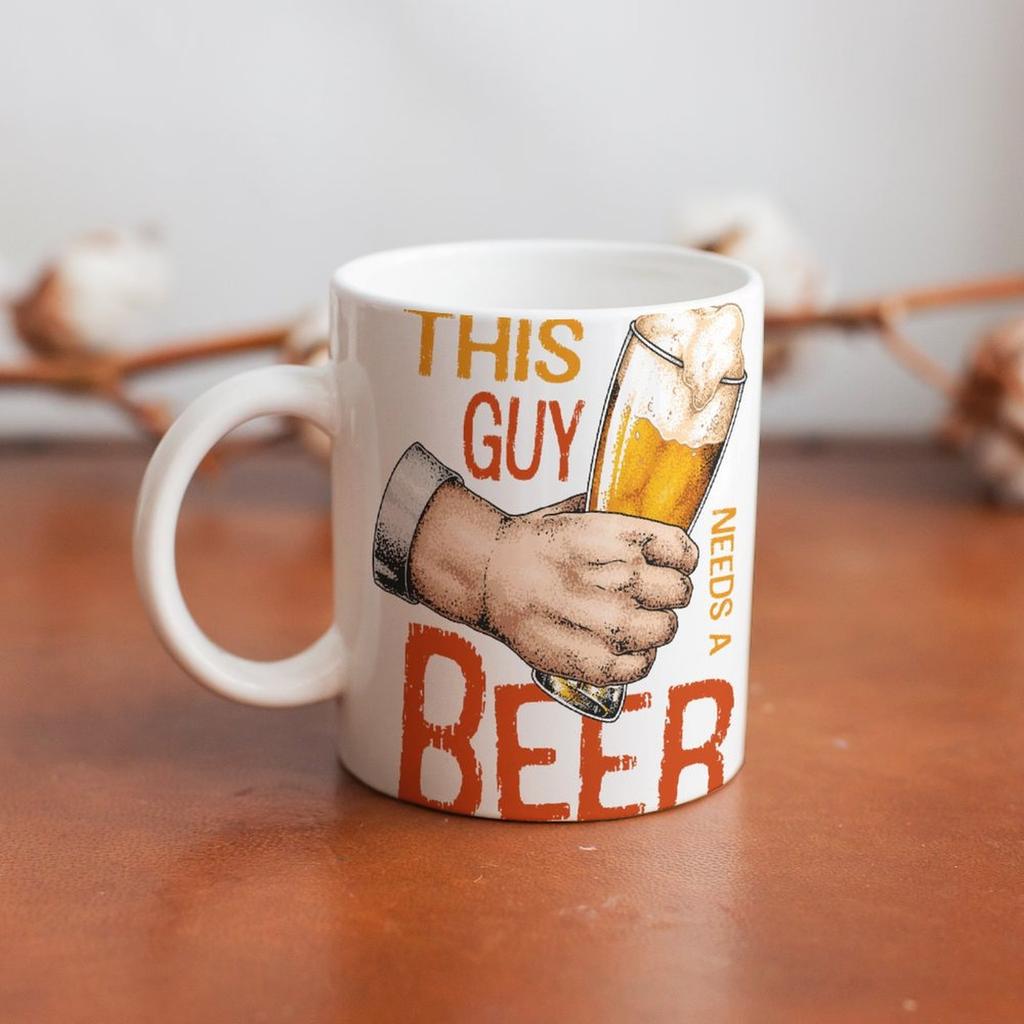 1pc 11oz Ceramic Mug with Double-Sided Print for Beer Fans, Fun Daily Coffee Drinkware