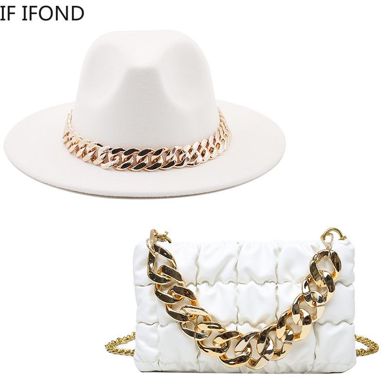 Hat For Women Autumn Winter New Party Jazz Fedora Hats With Fashion Luxury Oversized Chain Accessory Bag Two-piece Set