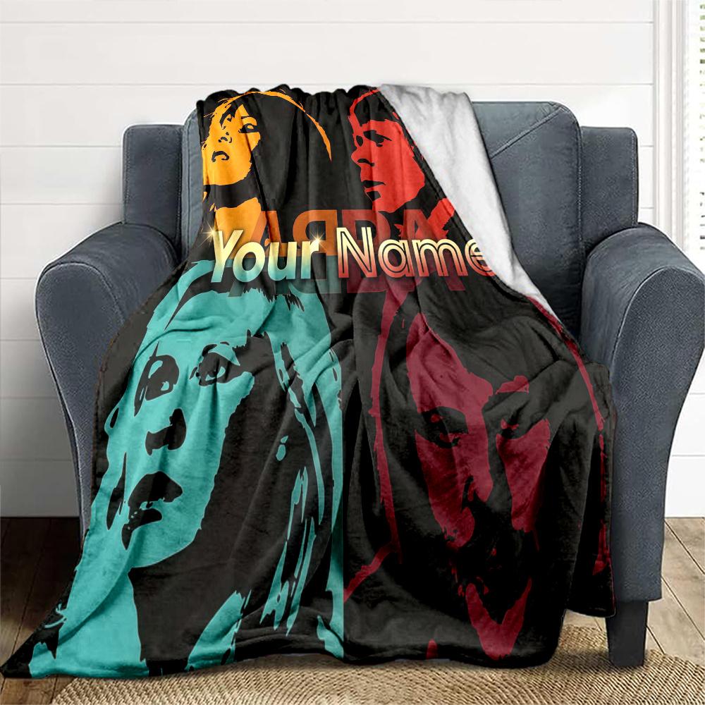 1PC Abba Custom Name Patterned Flannel Blanket Suitable For All Seasons For Home Decor Warmth And Comfort Gifts Holiday Present