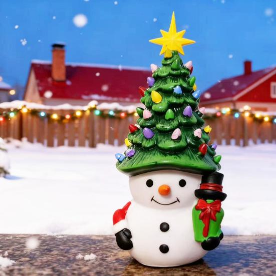 Christmas Cartoon Snowman Ornament USB Powered Glowing Xmas Tree Topper Snowman Figurine Home Office Holiday Party Decoration