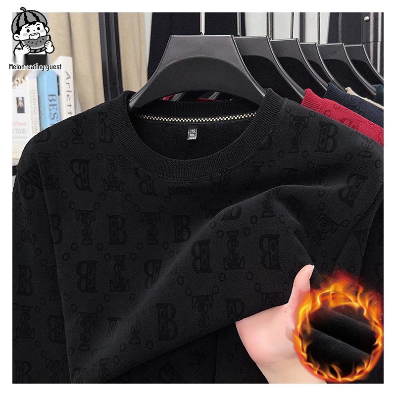 Men's Thick Warm Fleece Hoodie for All Ages, Stretchy Plain Jacquard Lining, Round Neck Australian Fleece Top