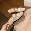 (No Replenishment) Sparkling Diamond Buckle Square Head with Low-heeled Baotou Half Slippers Women