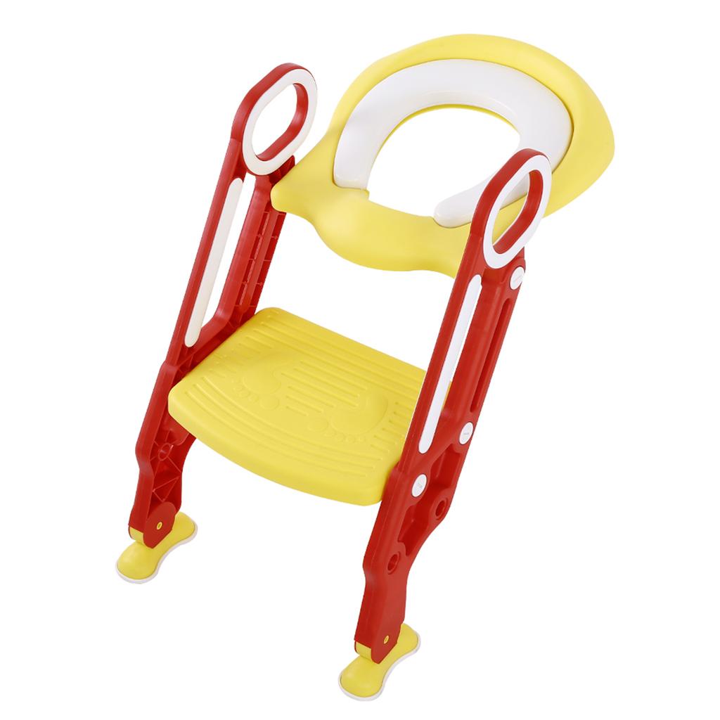 Baby Toddler Soft Toilet Chair Ladder Adjustable Safety Potty Training Seat (Red   Yellow)