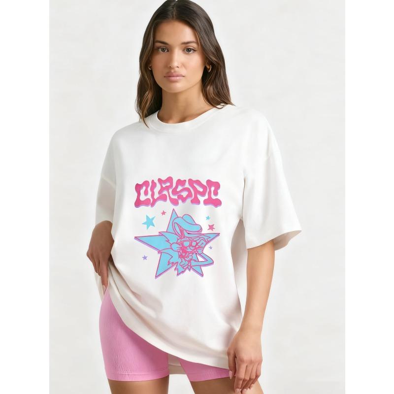 Oversized T-Shirt Black CUSPCI Star Skull Graphic Print Casual Streetwear Fashion Top Women Summer Outfit