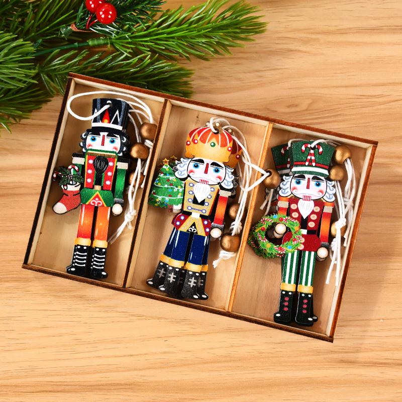 9Pcs Christmas Wooden Ornaments Nutcracker Soldier Xmas Tree Hanging Pendant 2024 Christmas Home Decorations New Year 2025 Gift